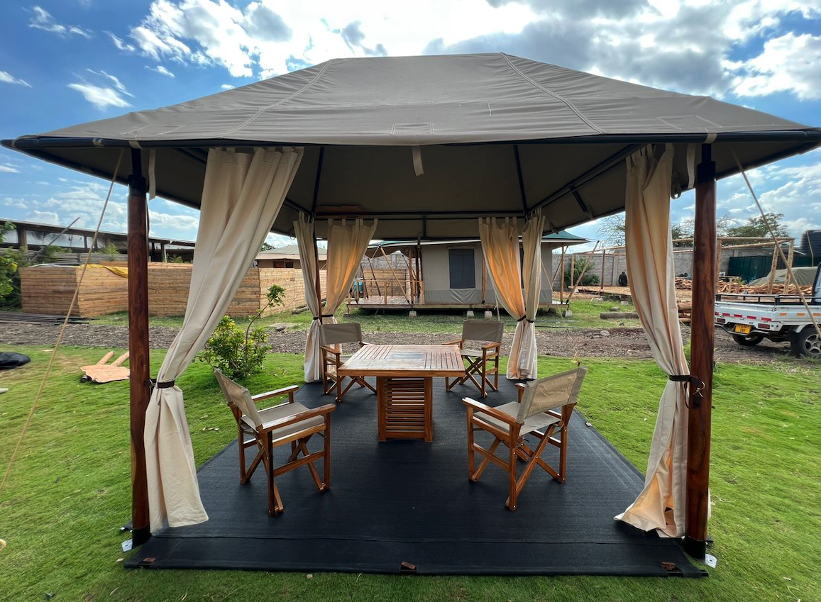 Outdoor dining pavilion setup