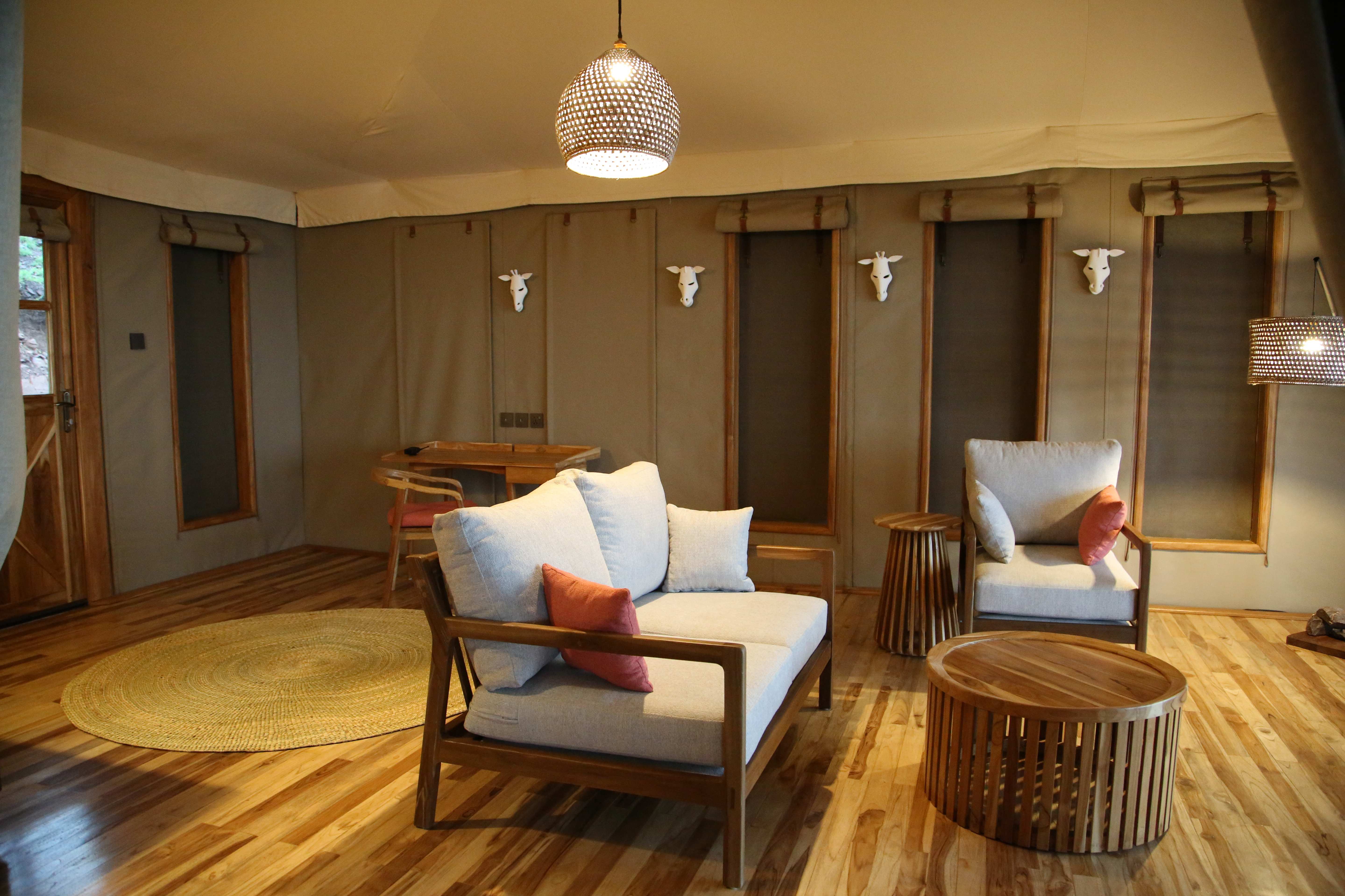 Luxury tent interior living area