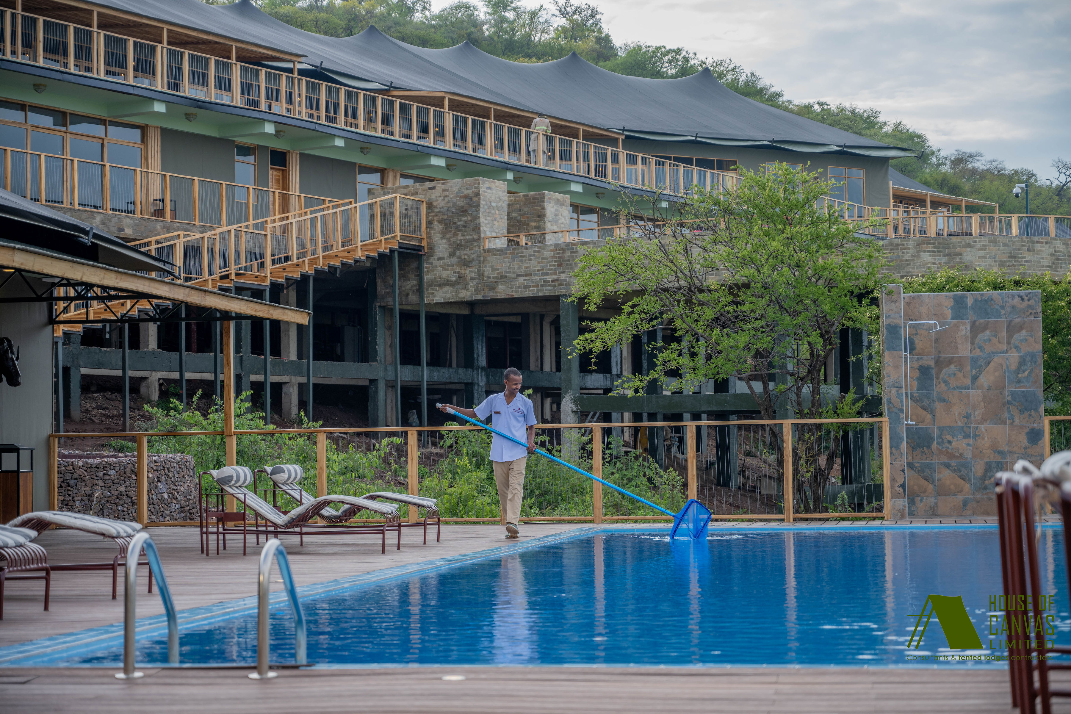 Exterior view of elegant safari tent