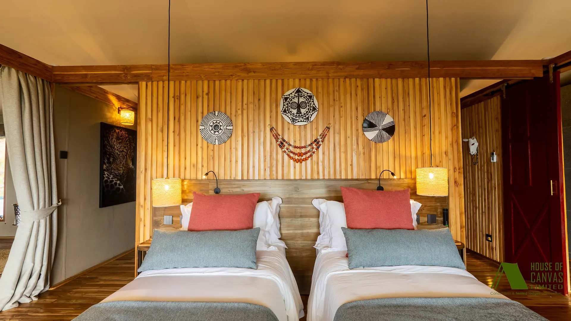 Sophisticated tent interior with modern amenities